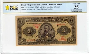 Brazil 1923 2 Mil Reis PCGS Banknote Certified VF 25 Pick 17 - Picture 1 of 2