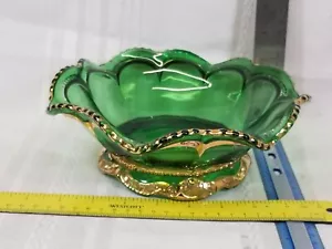 Antica ciotola da portata perline verde smeraldo 1890 George Duncan & Sons - Foto 1 di 4