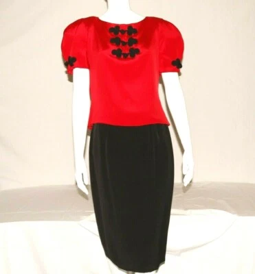 Conjunto de 2 faldas vintage de seda David Griffin Neiman Marcus rojo negro años 80-90  Foto 1 de 4