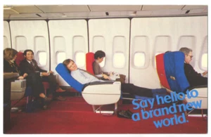 PAN AM Airlines - ¡SALUDA a un NUEVO MUNDO asientos reclinables completos! ca1980 - Imagen 1 de 2