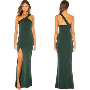 NBD Womens Revolve Evan Gown Green Sleeveless One Shoulder Stretch Slit S New - Picture 1 of 14