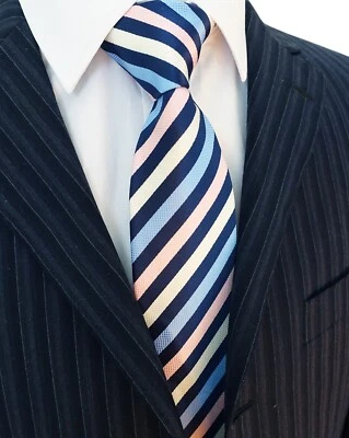 Corbata a rayas rosa/azul tejida microfibra poliéster extra larga para hombre 63" Foto 1 de 4
