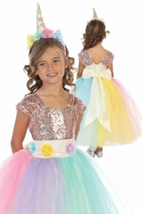 Unicorn dress costume for girls with Unicorn Headband Brand NEW - Picture 1 of 5
