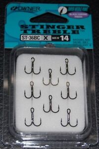 OWNER BLACK CHROME STINGER Treble Hooks 5636-961 Size 14 Super Needle Pack of 8