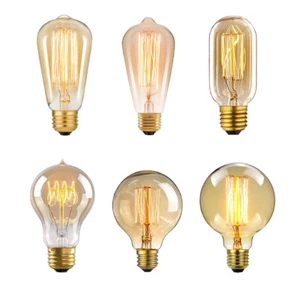Vintage Edison Light Bulb ST64 ST58 A19 T45 G80 G95 Filament Lamp 40W/60W 2200K - Picture 1 of 28