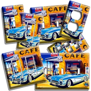 RETRO COCHE DEPORTIVO ROUTE 66 CAFE LIGHT SWITCH OUTLET PLACAS DE PARED DECORACIÓN DE LA SALA DE GARAJE - Imagen 1 de 34