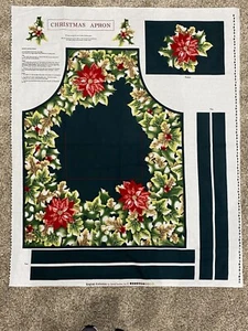 Christmas Apron Fabric Panel Poinsettia Holly English Collection David Textiles - Picture 1 of 8