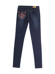 Women's Dark Blue Skinny Stretch Jeans With Rhinestone Pocket - Picture 1 of 4