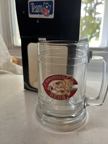 Old Vtg CINCINNATI REDS HEAVY GLASS BEER STEIN TANKARD MLB BASEBALL New Open Box Cover