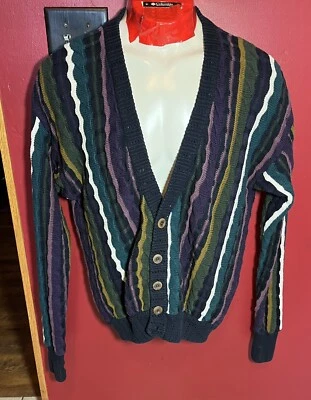Vtg Structure Cardigan Sweater Men’s Size M Biggie Cosby Multi Color Striped 90s - Image 1 of 4