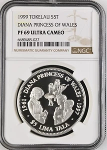 1999 TOKELAU SILVER 5 TALA DIANA PRINCESS OF WALES - NGC PF 69 ULTRA CAMEO - Picture 1 of 2