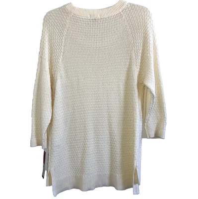 MERONA L 100% Cotton Off-White Knit Tunic Top Longer in Back Slouch Breathable A - Image 1 of 4