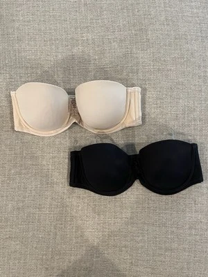 Sujetador Vanity Fair Beauty espalda sin tirantes para mujer talla 34B beige negro lote de 2 EE. UU. Foto 1 de 4