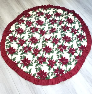 Weihnachtsbaum Rock 48" Poinsettia Blumen rot Rüschenkante rund - Bild 1 von 10
