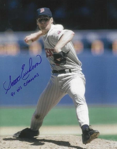 Autographed SCOTT ERICKSON  "91 WS Champs" Minnesota Twins 8x10 photo- COA - Image 1 of 1