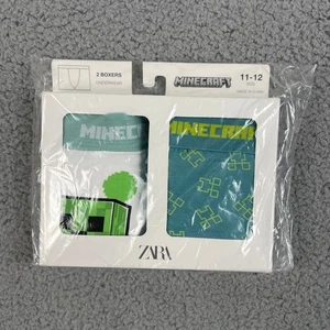 ZARA Mojang Minecraft Boy's Sz. 11-12 Green White Boxer Briefs 2 Pack - Picture 1 of 10