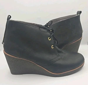 Womans Sperry Top Sider Black Leather Lace Up Wedge Bootie Ankle Boots Size 12M - Picture 1 of 9