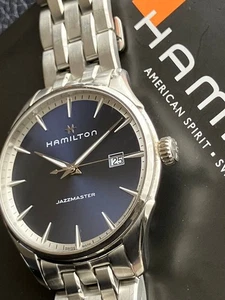 Montre Homme Hamilton Jazzmaster Gent Cadran Bleu Analogique Quartz État De Fonctionnement - Photo 1/8
