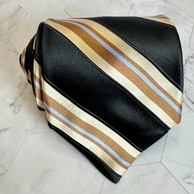 Corbata clásica Ike Behar negra cobre azul rayas metálica 100 % seda hecha en EE. UU. Foto 1 de 4