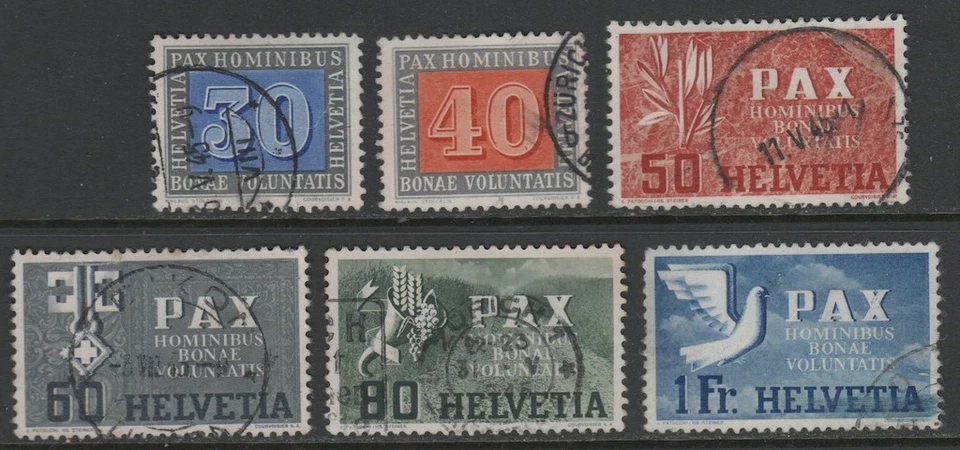 Suiza 1945 PAX 30c - 1fr Sc 296 - 301 usado Cat Val $225 Foto 1 de 1