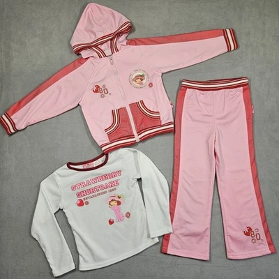 Vintage Y2K Strawberry Shortcake Tracksuit Girl 4T Jacket Pants Pink Outfit 2006 - Image 1 of 4