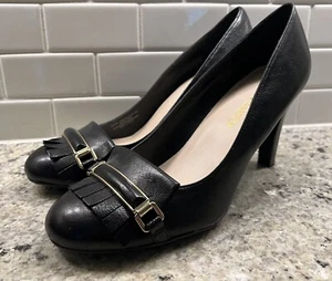 Franco Sarto Women's Size 8.5M Black Rufina Slip-On Heels Pumps Fringe Kiltie - Picture 1 of 15