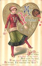 Vintage WINSCH VALENTINE'S DAY*Lady BASKETBALL *SPORTS*Post Card pm 1912   (J27)