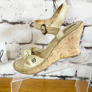 Geborene bequeme Leder-Sandalen offene Zehenpartie Kork Keilabsatz goldfarben schimmernd Damen 8 - Bild 1 von 11