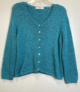 Vintage Marisa Christina Boxy Cardigan Sweater Size L Blue Boho Coastal Artsy - Picture 1 of 18