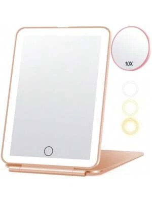 Travel Makeup Mirror Touch LED Lights w/ 10x Magnifying Mirror USB Rechargeable - Image 1 of 4