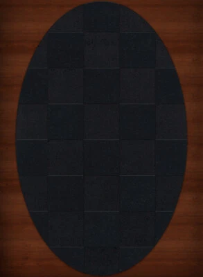 Black Transitional Hand Hooked Checkered Squares Grid Area Rug Checked DV15 - Image 1 of 2