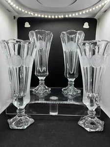 Set of 4 Fostoria Coin Canada & America Champagne Glass/Bud Vase Clear Pedestal - Picture 1 of 7
