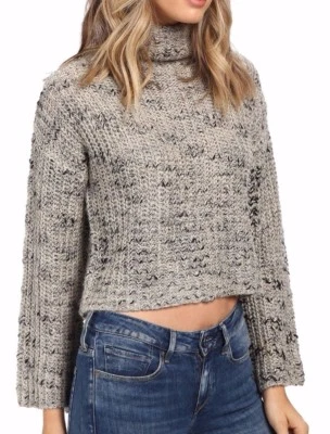 Obey ALEXA Grey Black Speckled Cropped Top Funnel Neck Junior's Knit Sweater - Image 1 of 2