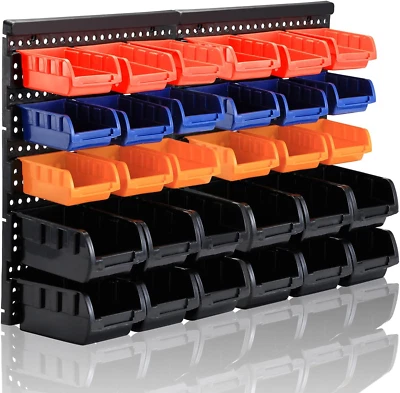 Contenedores de almacenamiento montados en la pared para piezas estante 4 colores 30 piezas contenedor organizador garaje plástico Foto 1 de 4