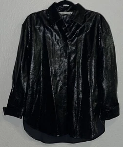 Zara Size Large Womens Faux Leather Jacket Shirt Shacket Textured Black EUC - Picture 1 of 3