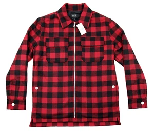 A.P.C. Shirt Jacket S Mens Wool Red Black Buffalo Plaid Ian Coat NWT $595 APC - Picture 1 of 7