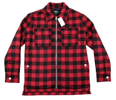 A.P.C. Shirt Jacket S Mens Wool Red Black Buffalo Plaid Ian Coat NWT $595 APC - Image 1 of 4