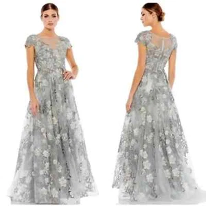 Mac Duggal Women's Seamist Floral Embroidered Short Sleeve Gown Size 16 NWT - Picture 1 of 12