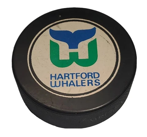 1970-1980s HARTFORD WHALERS VINTAGE OFFICIAL HOCKEY PUCK VICEROY MFG. 🇨🇦 HOLES Cover