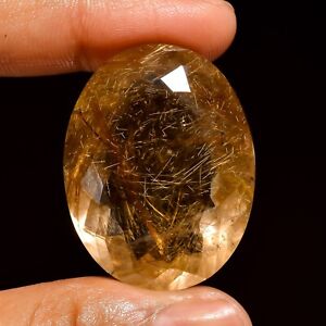 80.50 Cts Natural Golden Rutile Quartz Oval Faceted Loose Gemstone 35X27X15 mm