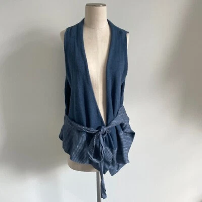 J Jill Vest Cardigan Women L Blue Linen Waterfall Wrap Classic Casual Knit Coast - Image 1 of 4