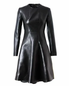 Womens Leather Dress Black Genuine Lambskin Evening Cocktail Ladies Dress - 008 - Picture 1 of 5