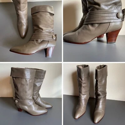 Botas de cuero vintage años 80 plegables con tacón apilable de madera sin marca, 38,5 EE. UU. 7,5 Foto 1 de 4