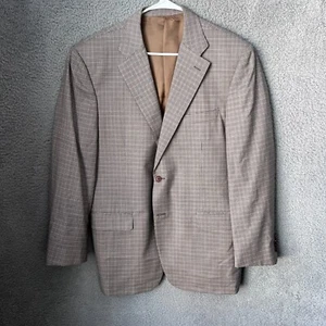 Canali Blazer Mens 44R Beige Houndstooth Wool 2 Button Sport Coat Jacket Italy - Picture 1 of 14