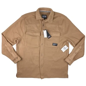 DR Essentials Medium Fleece Shirt Jacket NWT Shacket Tan Button Up Flap Pockets - Picture 1 of 15