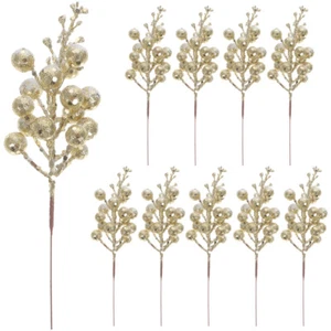10Pcs Artificial Berry Stems Glitter Fake Berry Branch for Christmas Decorations - Picture 1 of 12