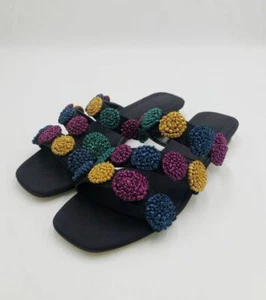 $910 Sanayi313 Women's Black Regina Embroidered Sandals Shoes Size EU 39/US 9 - Picture 1 of 7