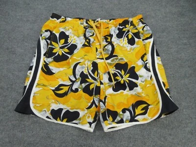 Speedo Swim Shorts Adult Large Yellow Black White Floral Drawstring Waist Mens L - Image 1 of 4