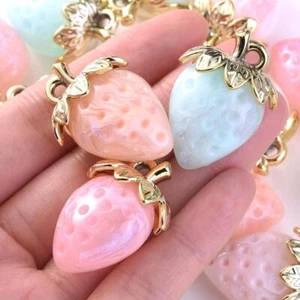 10pcs Acrylic Sweet Strawberry Charm Pendants for Handmade Bracelets Necklaces - Picture 1 of 21