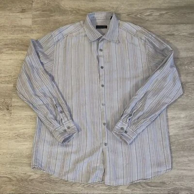 Jhane Barnes Men’s XXL Blue/Tan/Brown Long Sleeve Button Down Shirt - Image 1 of 4